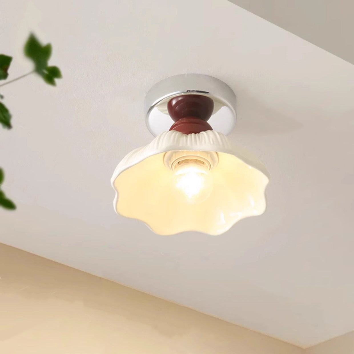 Traditional French Resin Metal Floral 1-light Semi-flush Mount Ceiling Light for Hallway