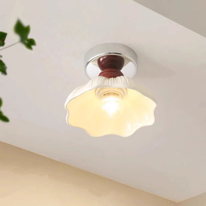 Traditional French Resin Metal Floral 1-light Semi-flush Mount Ceiling Light for Hallway