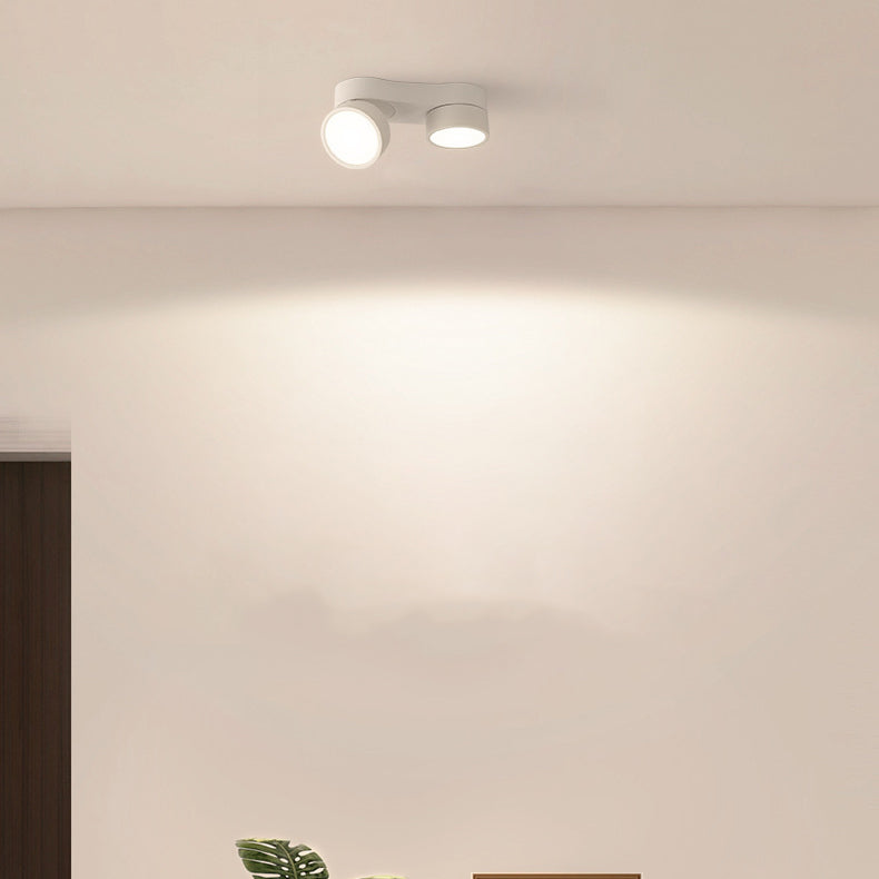 Modern Minimalist Round Metal Glass Aluminum Pc Adjustable Spotlight LED Semi-flush Mount Ceiling Light for Living Room