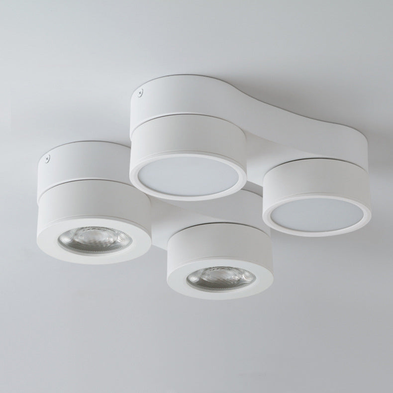 Modern Minimalist Round Metal Glass Aluminum Pc Adjustable Spotlight LED Semi-flush Mount Ceiling Light for Living Room