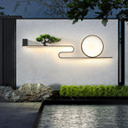 Modern Art Deco Solar Waterproof Aluminum PVC Painting Pine Tree Circle LED Wall Sconce Lamp For Outdoor Patio