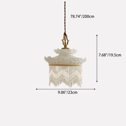 Traditional French Copper Glass Crown Tassel 1-Light Pendant Light For Dining Room