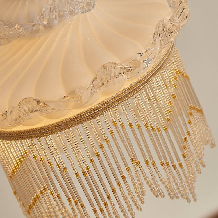 Traditional French Copper Glass Crown Tassel 1-Light Pendant Light For Dining Room