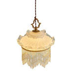 Traditional French Copper Glass Crown Tassel 1-Light Pendant Light For Dining Room