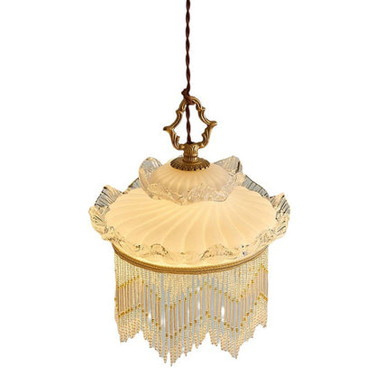 Traditional French Copper Glass Crown Tassel 1-Light Pendant Light For Dining Room