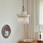 Traditional French Copper Glass Crown Tassel 1-Light Pendant Light For Dining Room