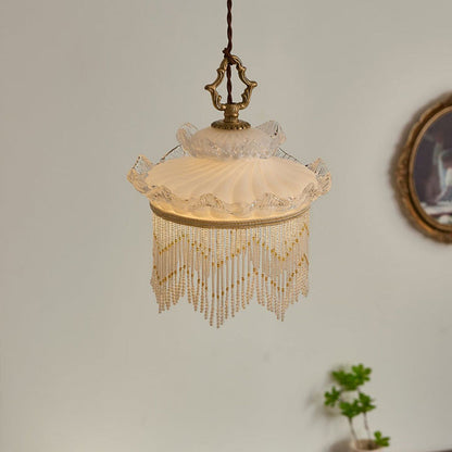 Traditional French Copper Glass Crown Tassel 1-Light Pendant Light For Dining Room