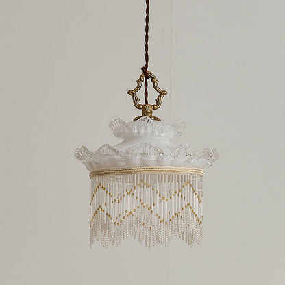 Traditional French Copper Glass Crown Tassel 1-Light Pendant Light For Dining Room