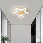 Contemporary Nordic Iron Acrylic Glass Moon Star Ball LED Semi-Flush Mount Ceiling Light For Hallway