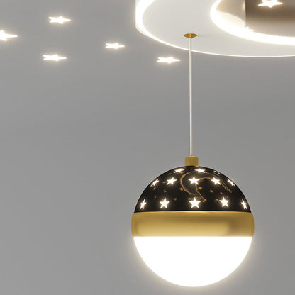 Contemporary Nordic Iron Acrylic Moon Star Ball Starry Sky Projection LED Semi-flush Mount Ceiling Light for Hallway