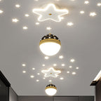 Contemporary Nordic Iron Acrylic Moon Star Ball Starry Sky Projection LED Semi-flush Mount Ceiling Light for Hallway