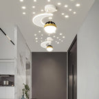 Contemporary Nordic Iron Acrylic Moon Star Ball Starry Sky Projection LED Semi-flush Mount Ceiling Light for Hallway
