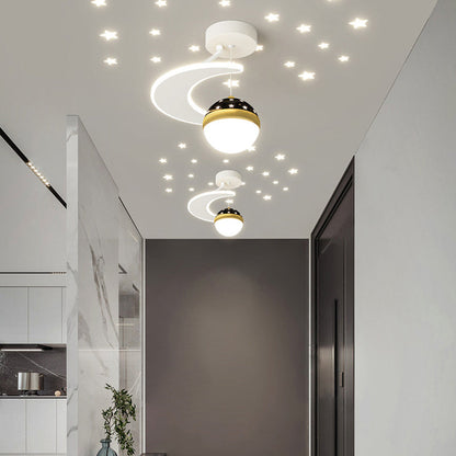 Contemporary Nordic Iron Acrylic Moon Star Ball Starry Sky Projection LED Semi-flush Mount Ceiling Light for Hallway