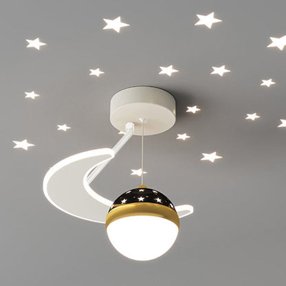 Contemporary Nordic Iron Acrylic Moon Star Ball Starry Sky Projection LED Semi-flush Mount Ceiling Light for Hallway