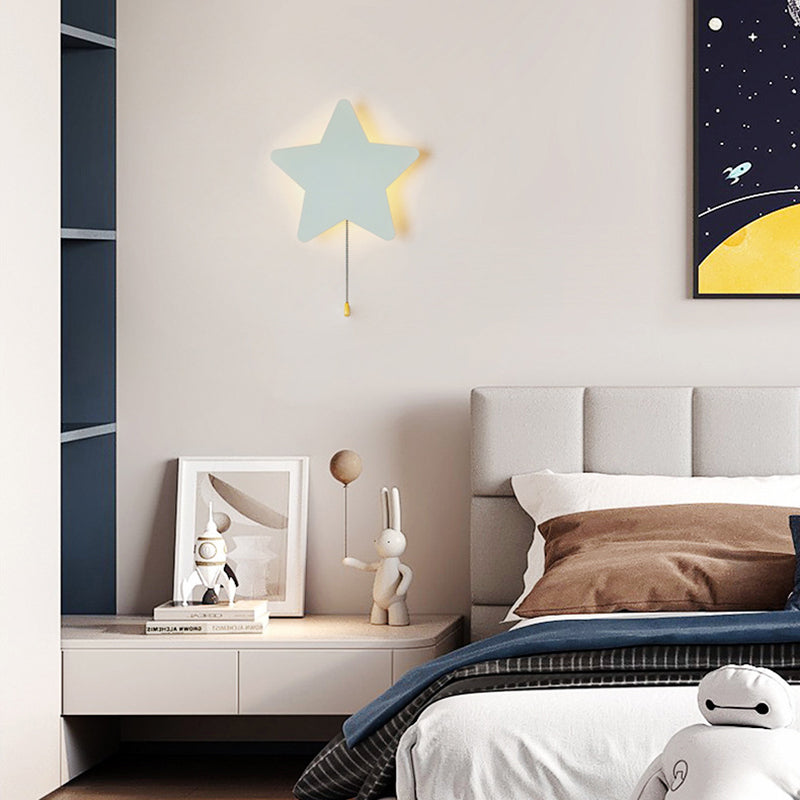 Lumendat Contemporary Creative Battery Kids Iron Cloud Star Animal Cartoon Pull Chain LED Wall Sconce Lamp For Bedside Lumendat