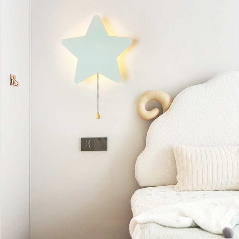 Lumendat Contemporary Creative Battery Kids Iron Cloud Star Animal Cartoon Pull Chain LED Wall Sconce Lamp For Bedside Lumendat