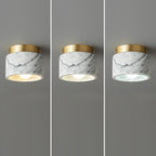 Contemporary Nordic Marble Metal Glass Cylinder Round 1-Light Semi-Flush Mount Ceiling Light For Hallway