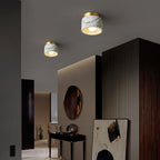 Contemporary Nordic Marble Metal Glass Cylinder Round 1-Light Semi-Flush Mount Ceiling Light For Hallway