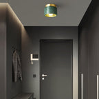 Contemporary Nordic Marble Metal Glass Cylinder Round 1-Light Semi-Flush Mount Ceiling Light For Hallway