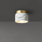 Contemporary Nordic Marble Metal Glass Cylinder Round 1-Light Semi-Flush Mount Ceiling Light For Hallway