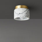 Contemporary Nordic Marble Metal Glass Cylinder Round 1-Light Semi-Flush Mount Ceiling Light For Hallway