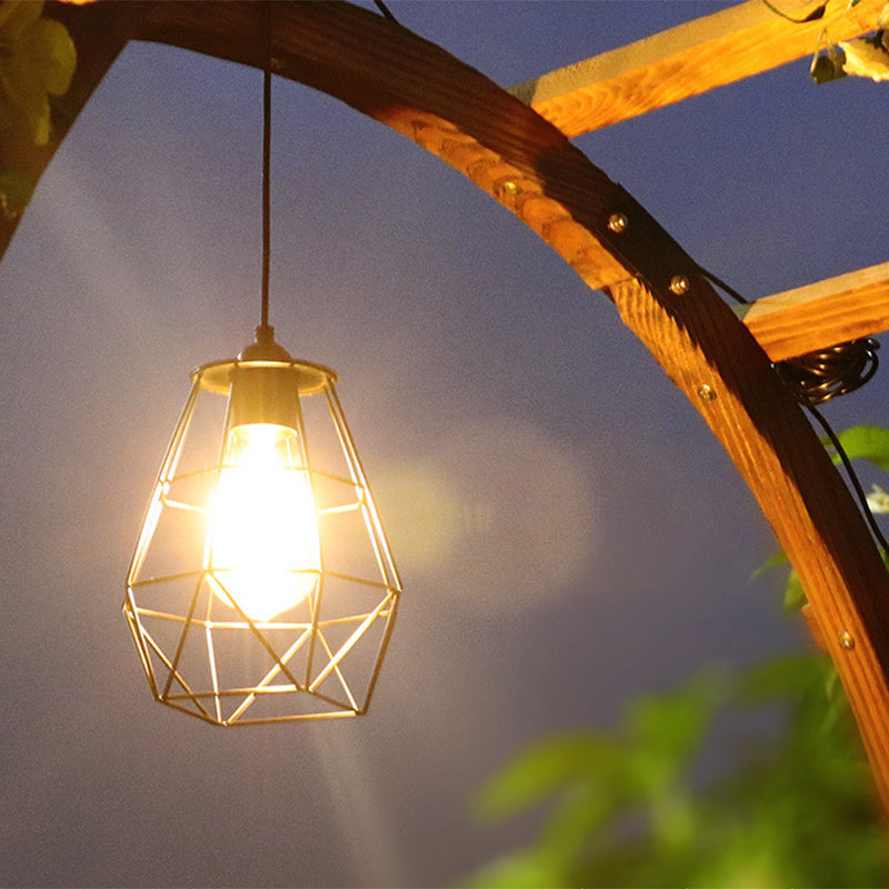 Contemporary Industrial Solar Waterproof Octagonal Diamond Lantern Mild Steel Wire Plastic LED Outdoor Pendant Light For Garden