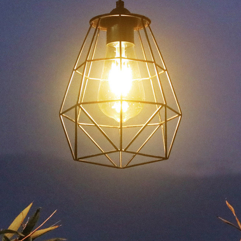 Contemporary Industrial Solar Waterproof Octagonal Diamond Lantern Mild Steel Wire Plastic LED Outdoor Pendant Light For Garden