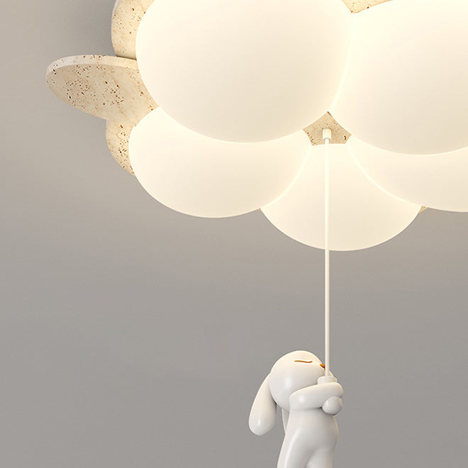 Contemporary Nordic Flower Rabbit Travertine PE LED Flush Mount Ceiling Light For Bedroom