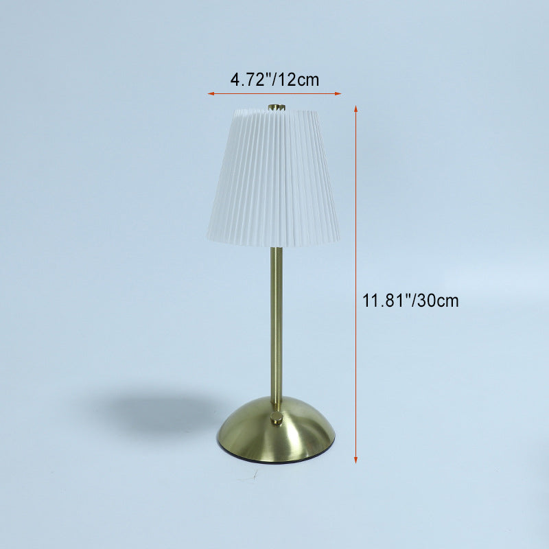 Contemporary Scandinavian Rechargeable Fabric Iron Pleated Cylinder LED Table Lamp For Bedside Lumendat