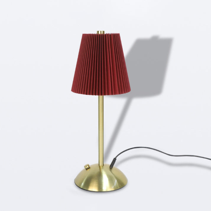 Contemporary Scandinavian Rechargeable Fabric Iron Pleated Cylinder LED Table Lamp For Bedside Lumendat