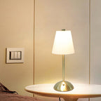 Contemporary Scandinavian Rechargeable Fabric Iron Pleated Cylinder LED Table Lamp For Bedside Lumendat