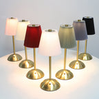 Contemporary Scandinavian Rechargeable Fabric Iron Pleated Cylinder LED Table Lamp For Bedside Lumendat