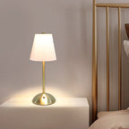 Contemporary Scandinavian Rechargeable Fabric Iron Pleated Cylinder LED Table Lamp For Bedside Lumendat