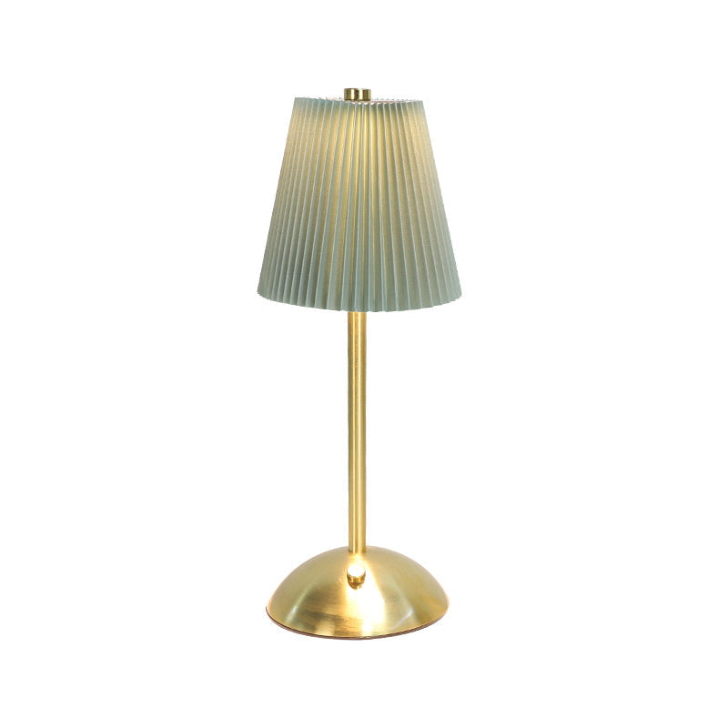 Contemporary Scandinavian Rechargeable Fabric Iron Pleated Cylinder LED Table Lamp For Bedside Lumendat