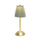 Contemporary Scandinavian Rechargeable Fabric Iron Pleated Cylinder LED Table Lamp For Bedside Lumendat
