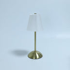 Contemporary Scandinavian Rechargeable Fabric Iron Pleated Cylinder LED Table Lamp For Bedside Lumendat