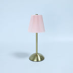 Contemporary Scandinavian Rechargeable Fabric Iron Pleated Cylinder LED Table Lamp For Bedside Lumendat