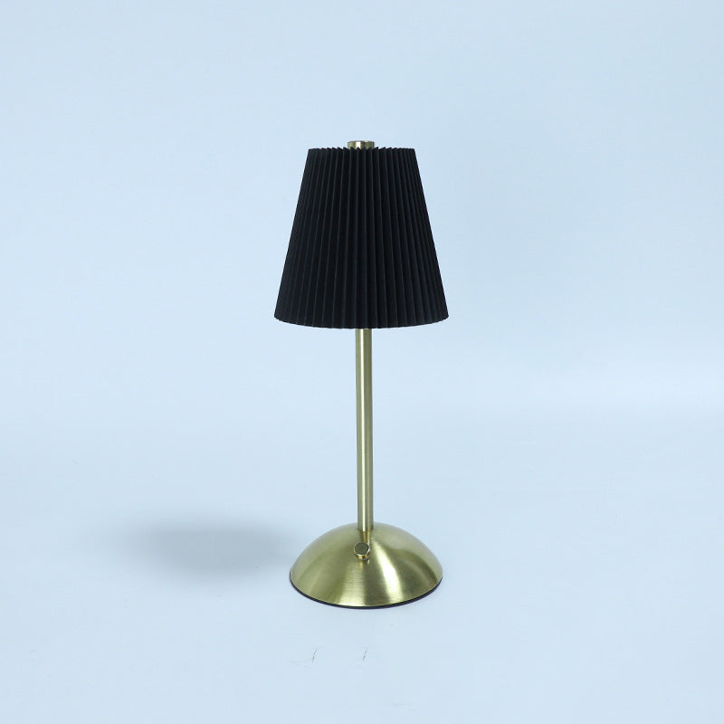Contemporary Scandinavian Rechargeable Fabric Iron Pleated Cylinder LED Table Lamp For Bedside Lumendat