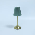 Contemporary Scandinavian Rechargeable Fabric Iron Pleated Cylinder LED Table Lamp For Bedside Lumendat