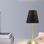Contemporary Scandinavian Rechargeable Fabric Iron Pleated Cylinder LED Table Lamp For Bedside Lumendat
