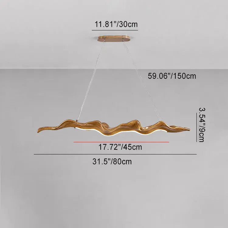 Traditional Japanese Fiberglass Silica Iron Wavey Drift Imitation Wood LED Chandeliers Island Light for Dining Room Lumendat