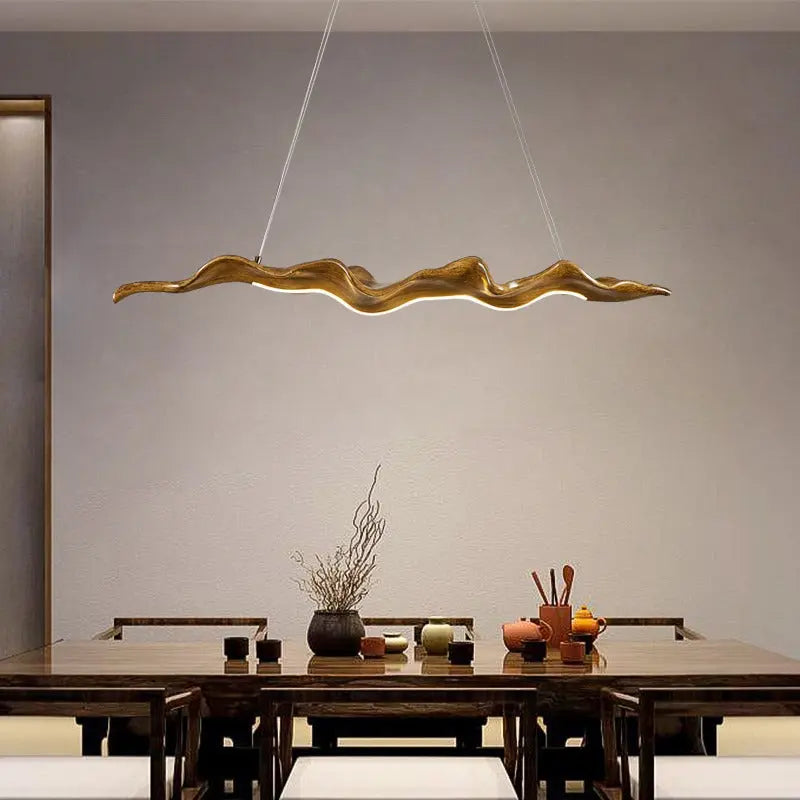 Traditional Japanese Fiberglass Silica Iron Wavey Drift Imitation Wood LED Chandeliers Island Light for Dining Room Lumendat