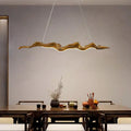 Traditional Japanese Fiberglass Silica Iron Wavey Drift Imitation Wood LED Chandeliers Island Light for Dining Room Lumendat