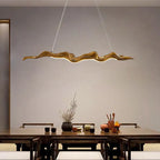 Traditional Japanese Fiberglass Silica Iron Wavey Drift Imitation Wood LED Chandeliers Island Light for Dining Room Lumendat