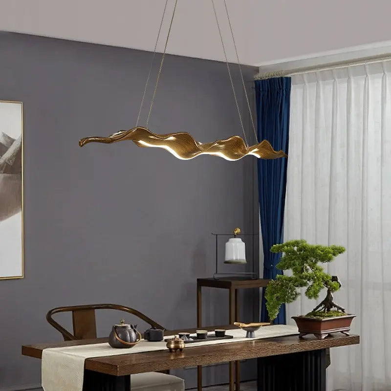 Traditional Japanese Fiberglass Silica Iron Wavey Drift Imitation Wood LED Chandeliers Island Light for Dining Room Lumendat