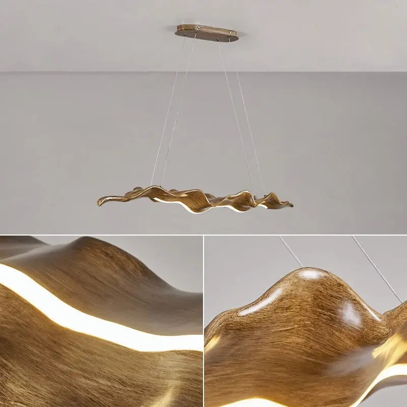 Traditional Japanese Fiberglass Silica Iron Wavey Drift Imitation Wood LED Chandeliers Island Light for Dining Room Lumendat