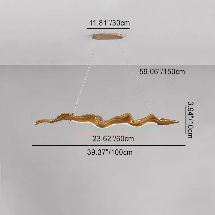 Traditional Japanese Fiberglass Silica Iron Wavey Drift Imitation Wood LED Chandeliers Island Light for Dining Room Lumendat