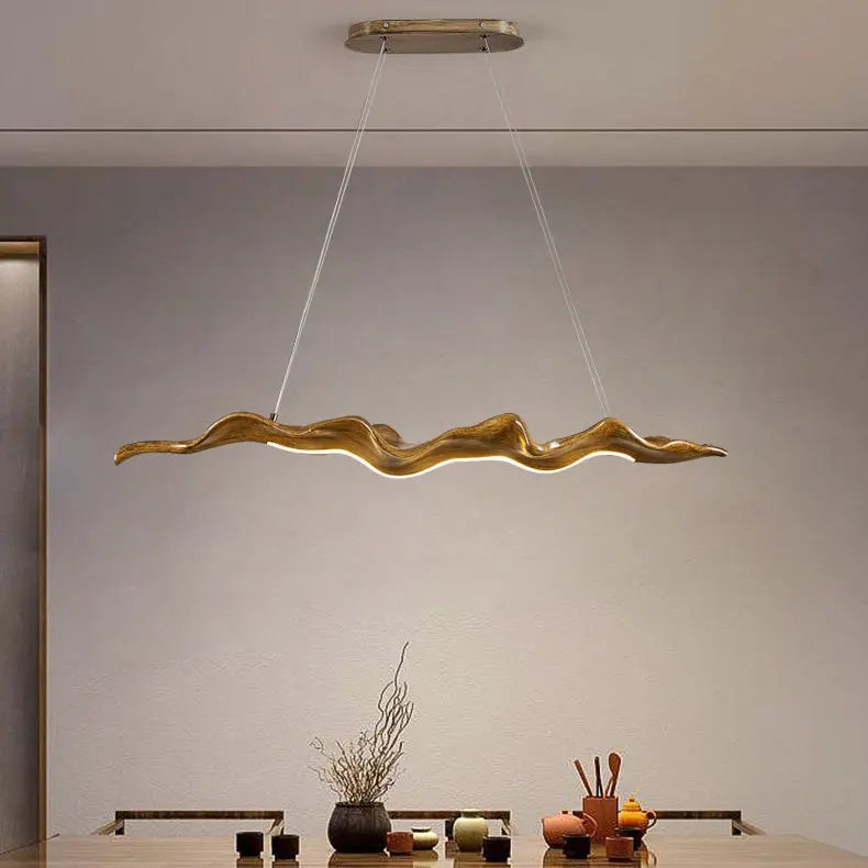 Traditional Japanese Fiberglass Silica Iron Wavey Drift Imitation Wood LED Chandeliers Island Light for Dining Room modern lu