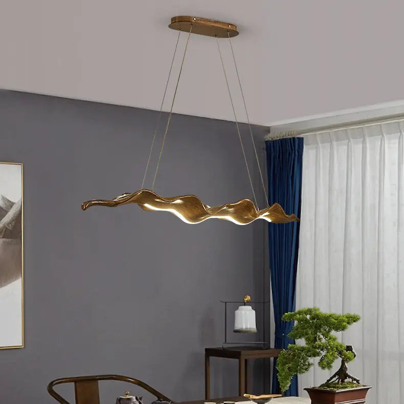 Traditional Japanese Fiberglass Silica Iron Wavey Drift Imitation Wood LED Chandeliers Island Light for Dining Room Lumendat