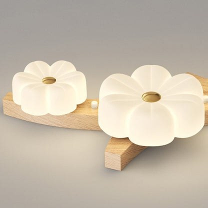 Contemporary Nordic Rubber Wood Pe Flower Branch LED Semi-flush Mount Ceiling Light for Hallway